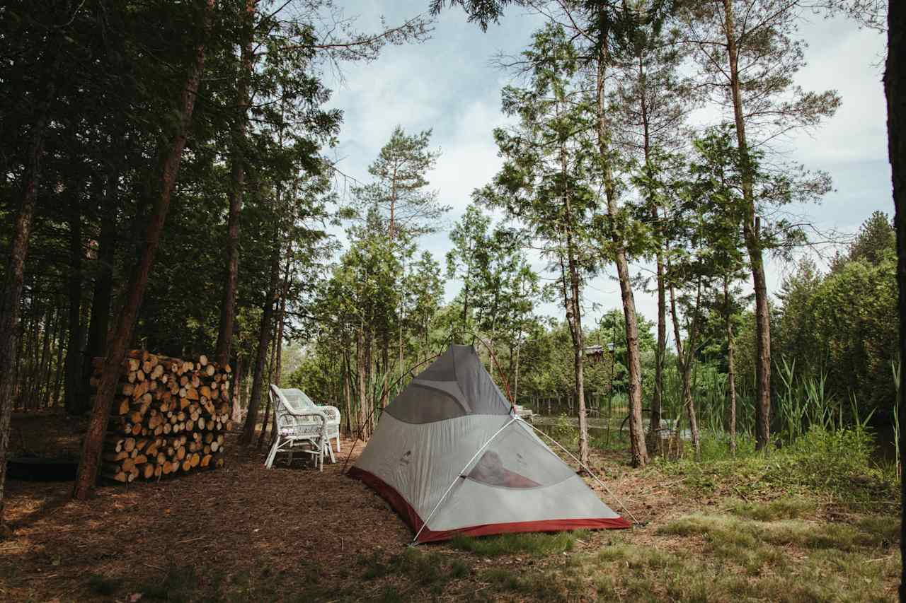 many spaces to pitch the tent, for me the water view is priceless