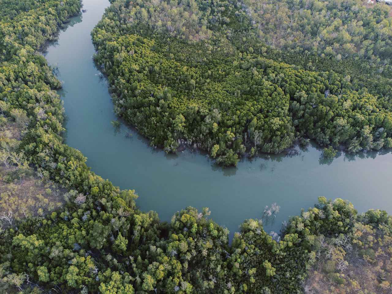 This river looks amazing from a bird's eye view but swimming is not recommended. 🐊