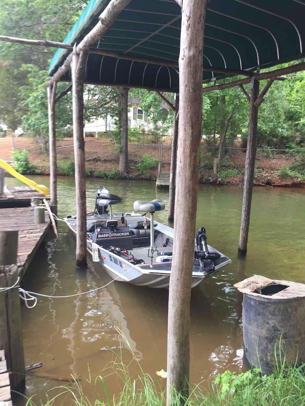 Boat under the covered awning