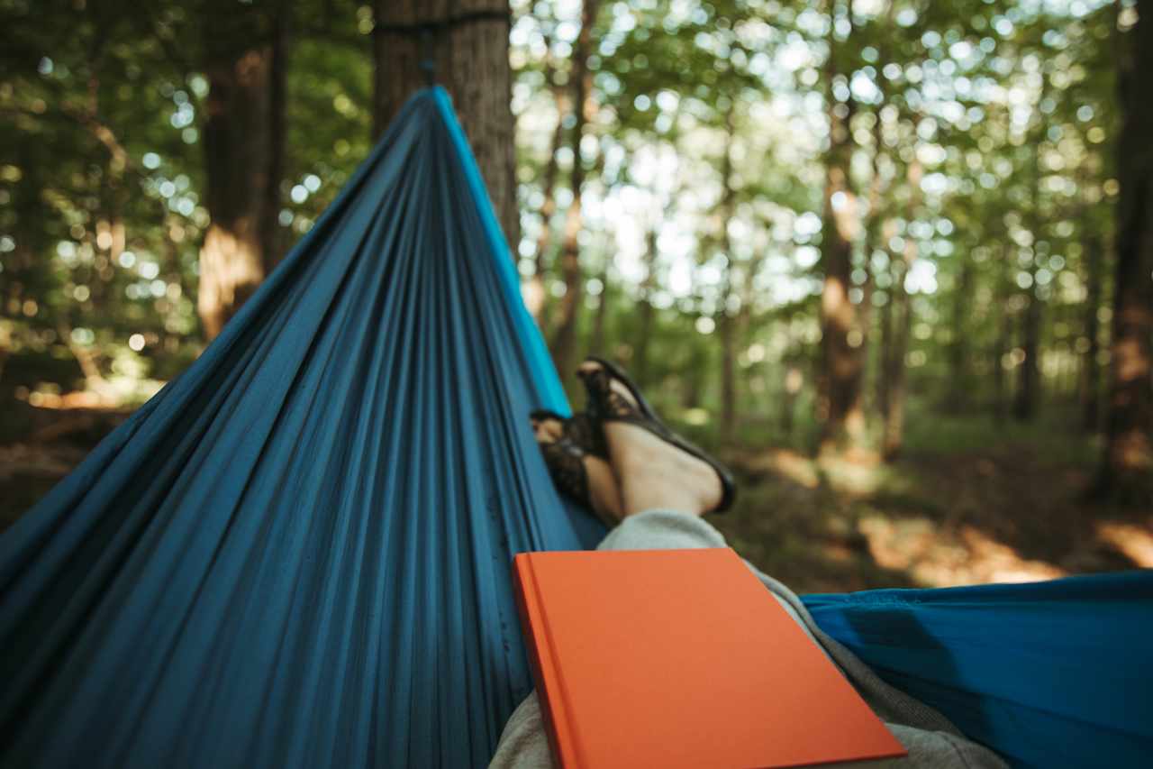 Some morning relaxing and reading as the sun creeps into the woods.