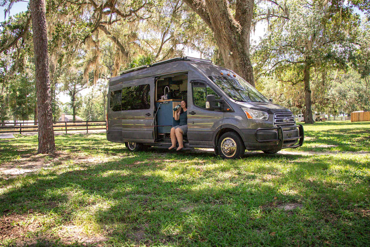 The camp spot is under beautiful oak trees that provide shade.