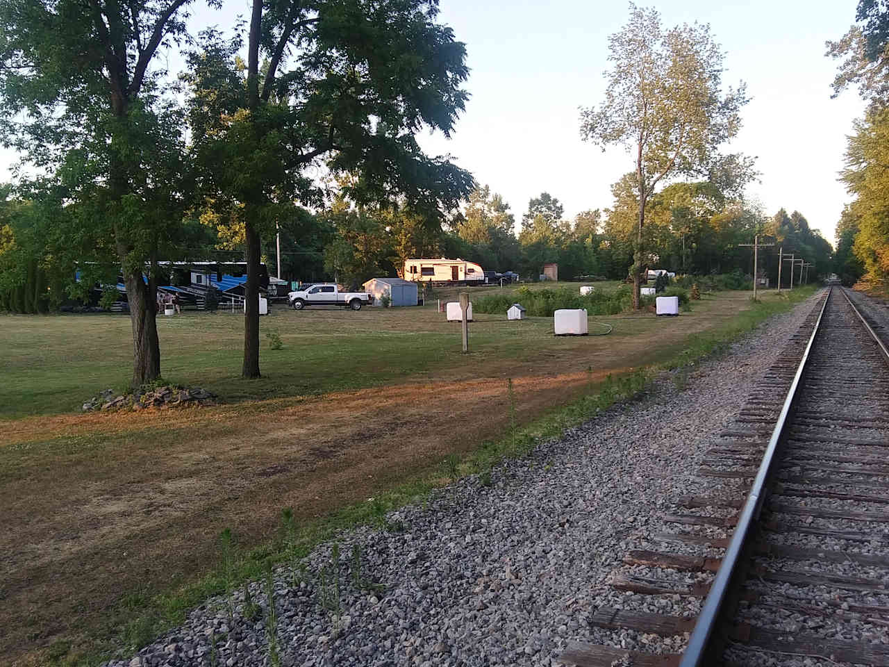 Our farthest western edge looking east / north into camp. Our property ends at the last telephone pole that you can see down along the tracks. 