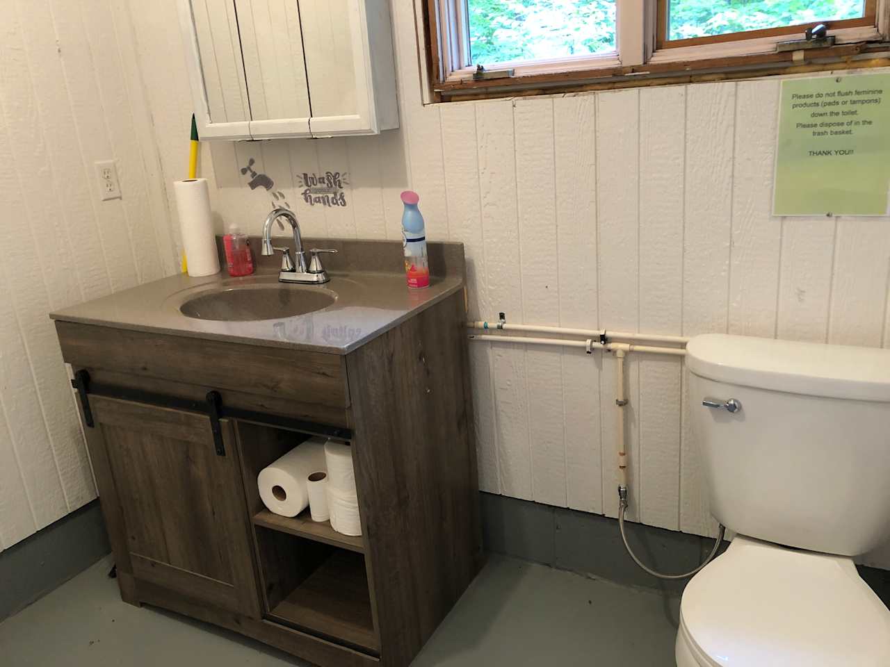 On-site bathroom also includes first aid kit