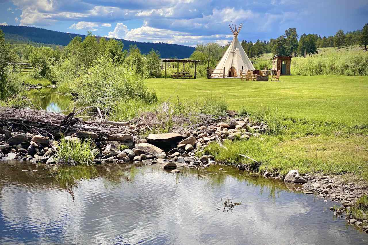 Creekside Glamping Tipis on Off-Grid, 70 Acre Working Ranch