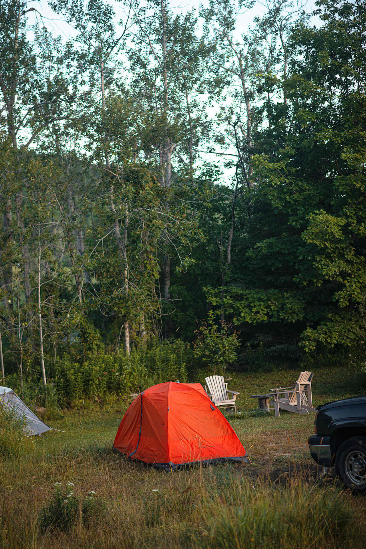 View of firepit area from behind tent.