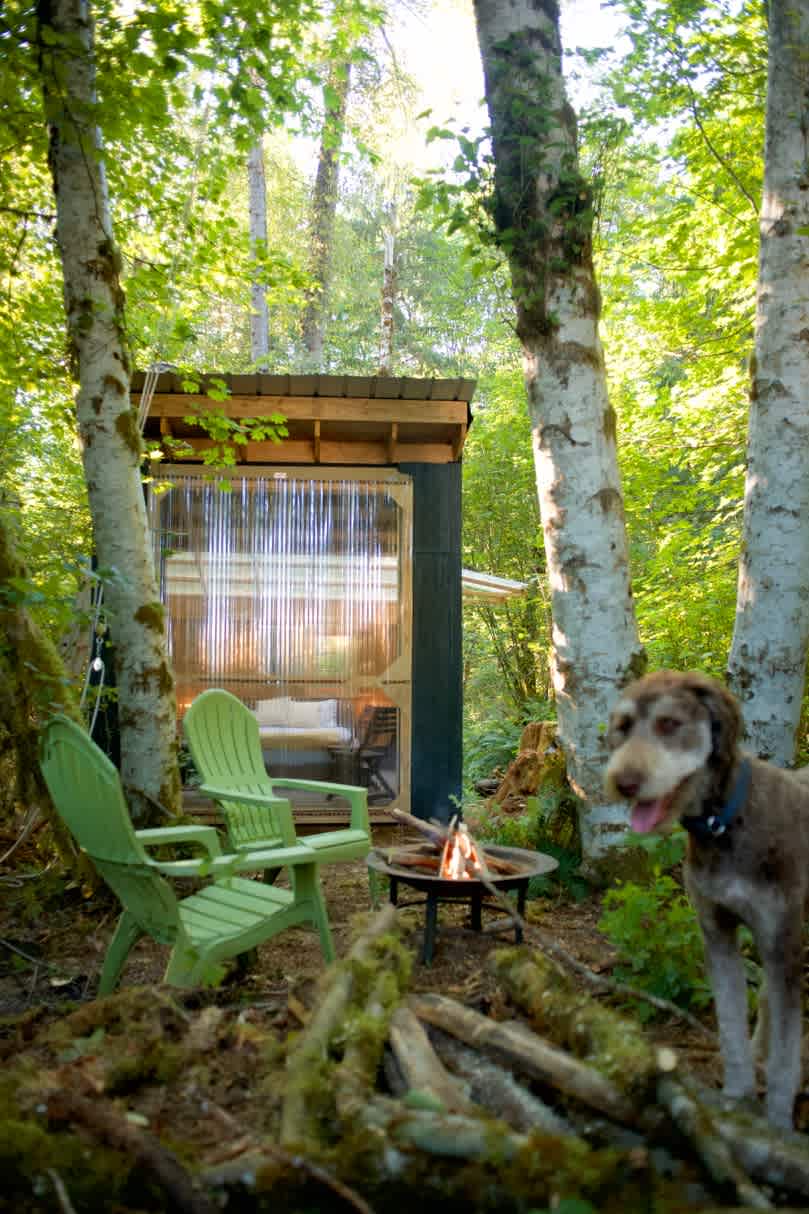 Garage door closed +dog.

Door closed provides a secure space, fully connected to nature.