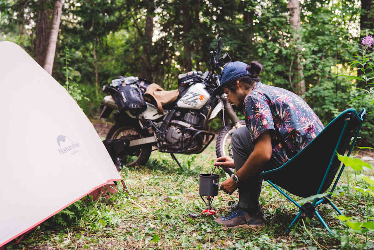 Making dinner in camp. 