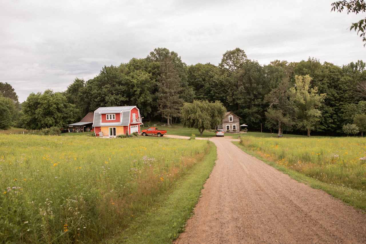 Here is what you'll see driving into the driveway to the cabin. Cabin is straight ahead from this view of the driveway. 