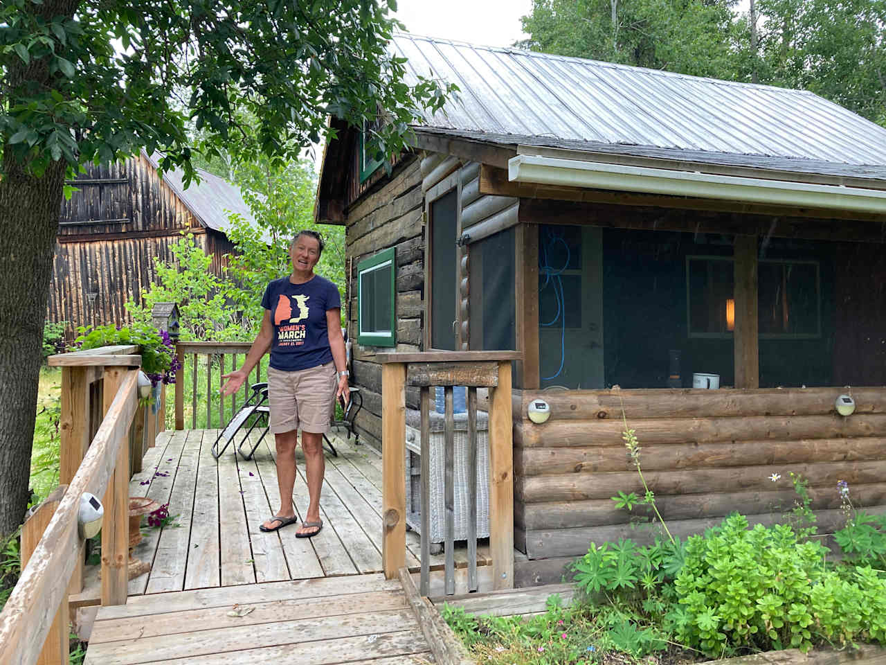 Cabin has a front deck. 