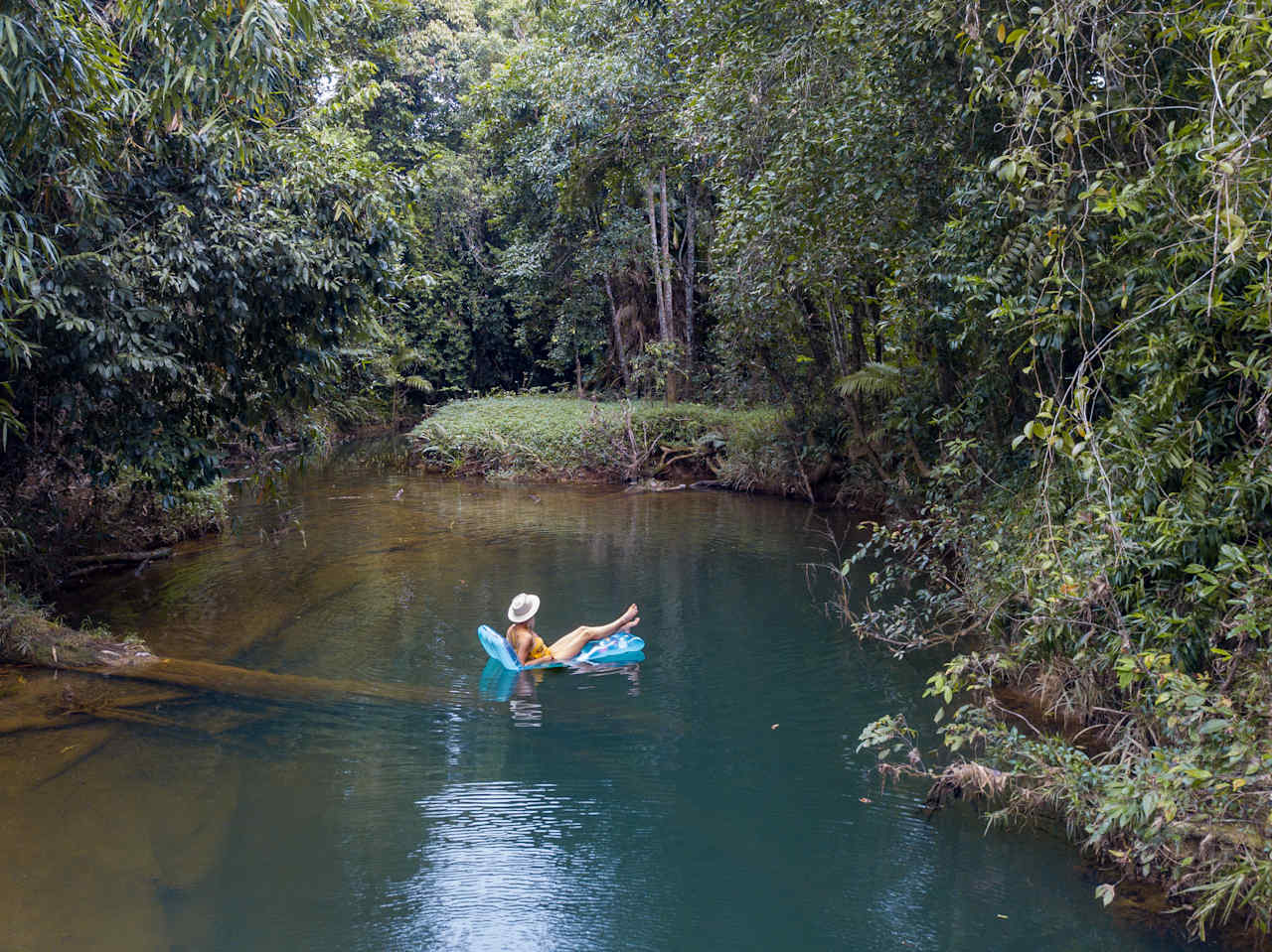 Floating in the creek at the campsite