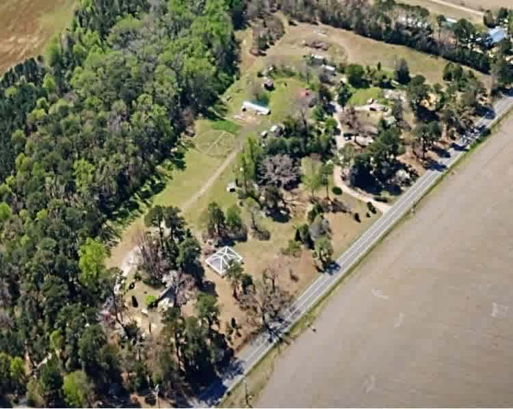 Birds Eye view of the property, Glamping tents are in the lower left corner of the field