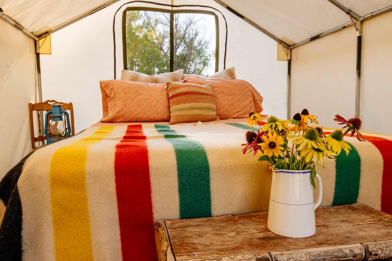 Interior of glamping tent