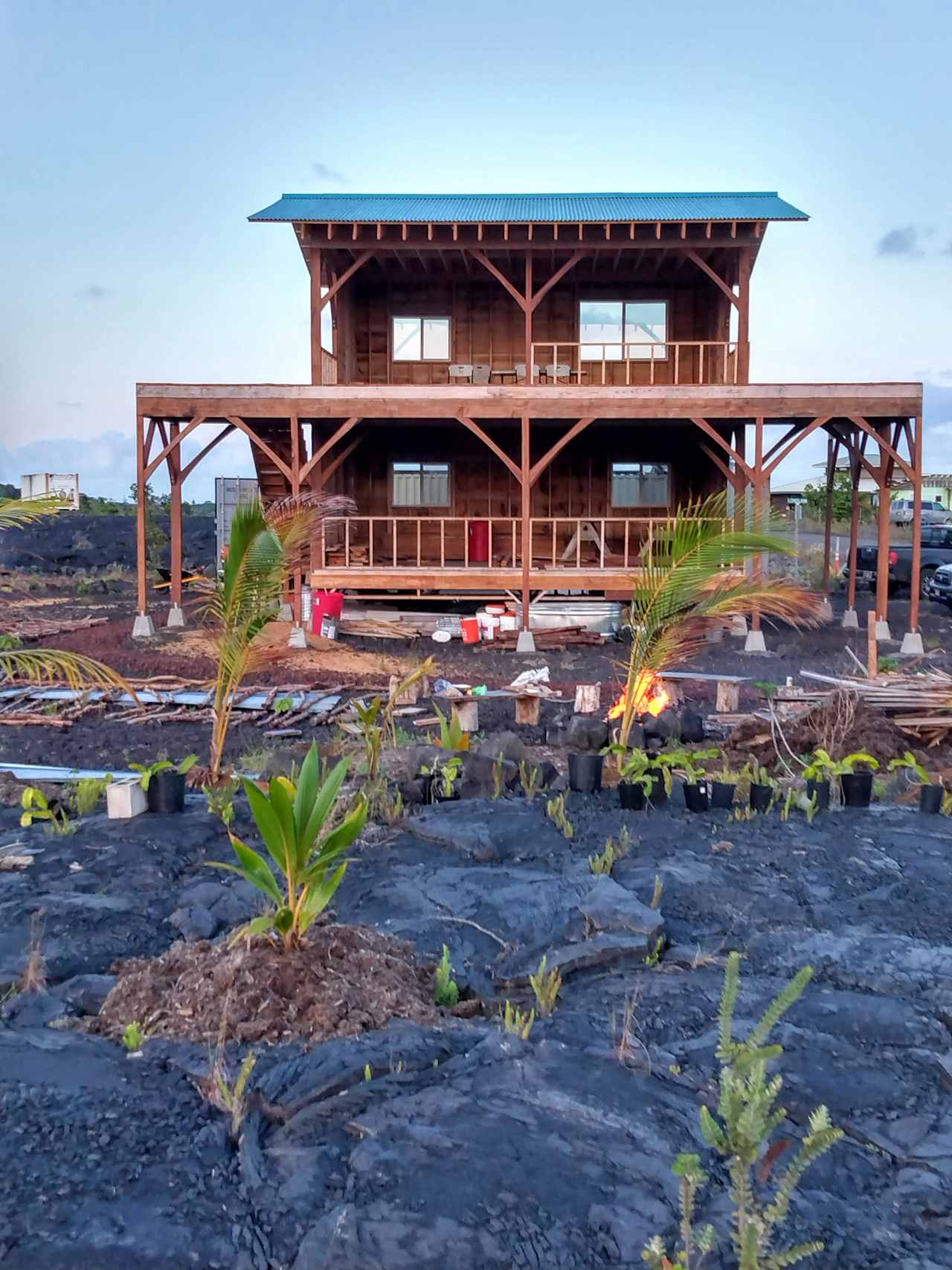 The camp sites are in front of this new house