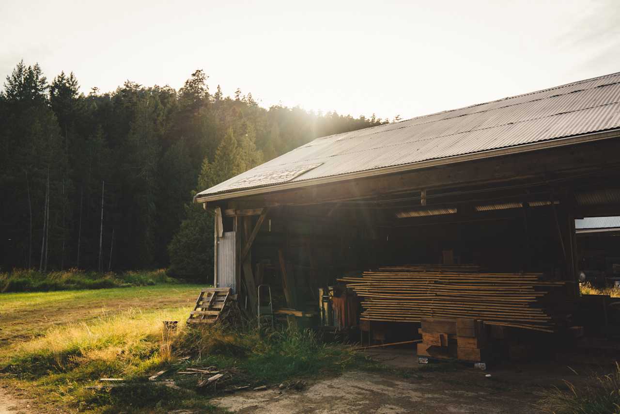 The barns bordering the former airstrip. 