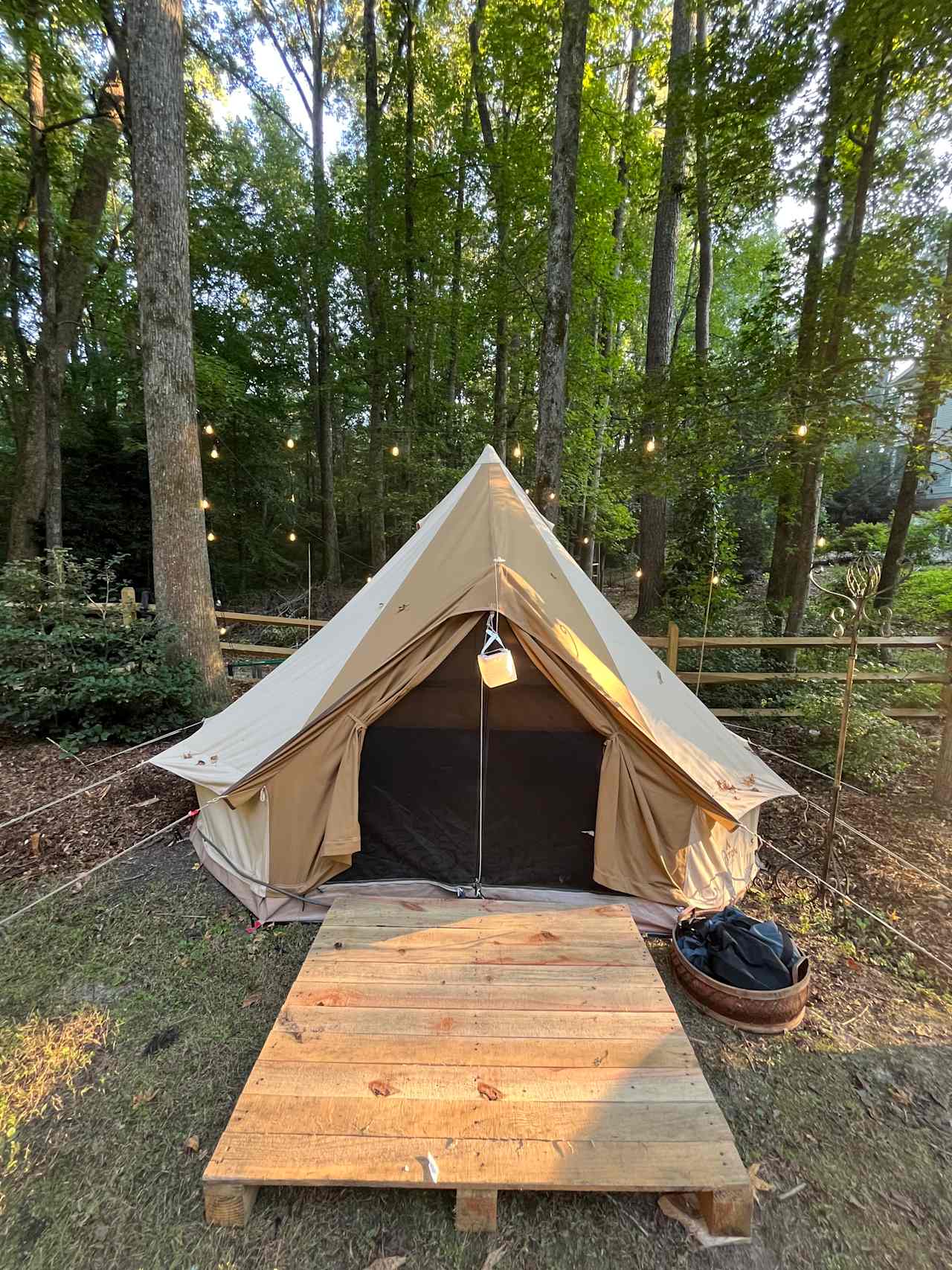 Facing the yurt, pond is behind me. 