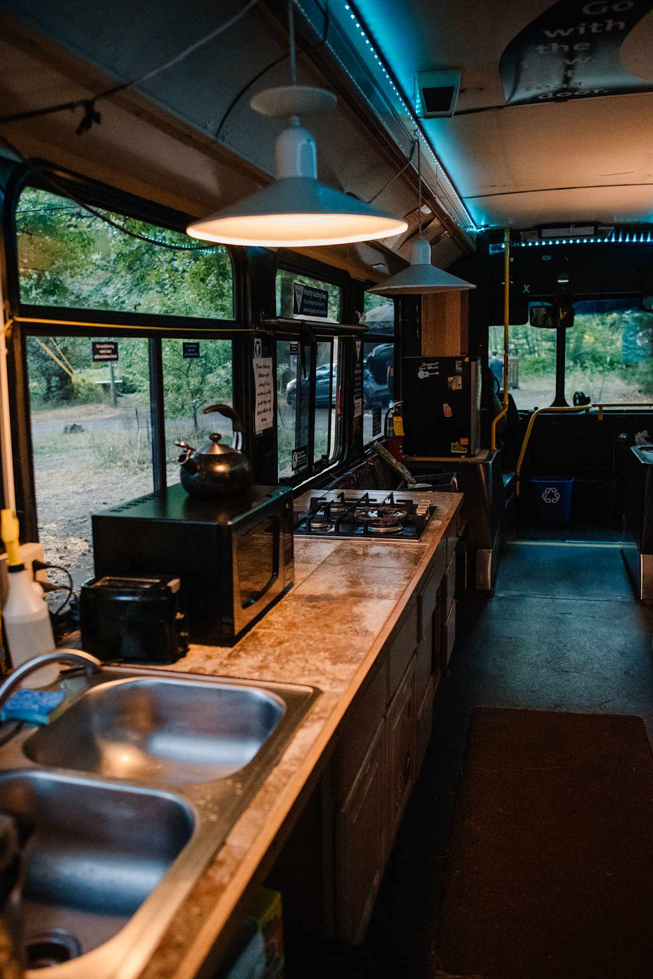 Kitchen area inside the community bus