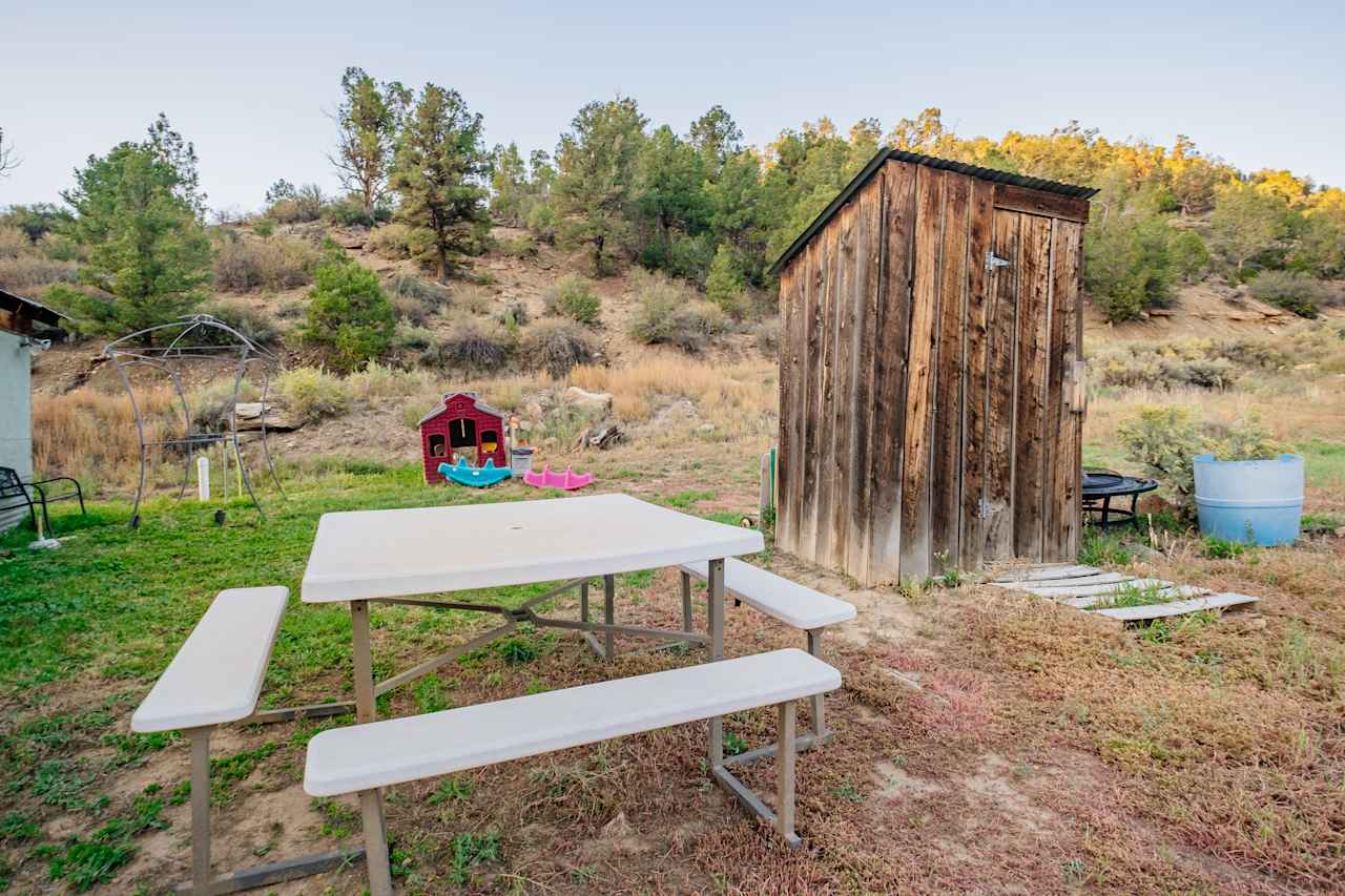 Outdoor table and rustic decorations