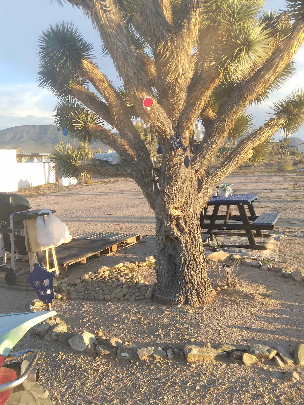 This is the area where your motor home will park, awning over picnic table area if you so choose. There is a BBQ. The Views of the mtns. are fantastic