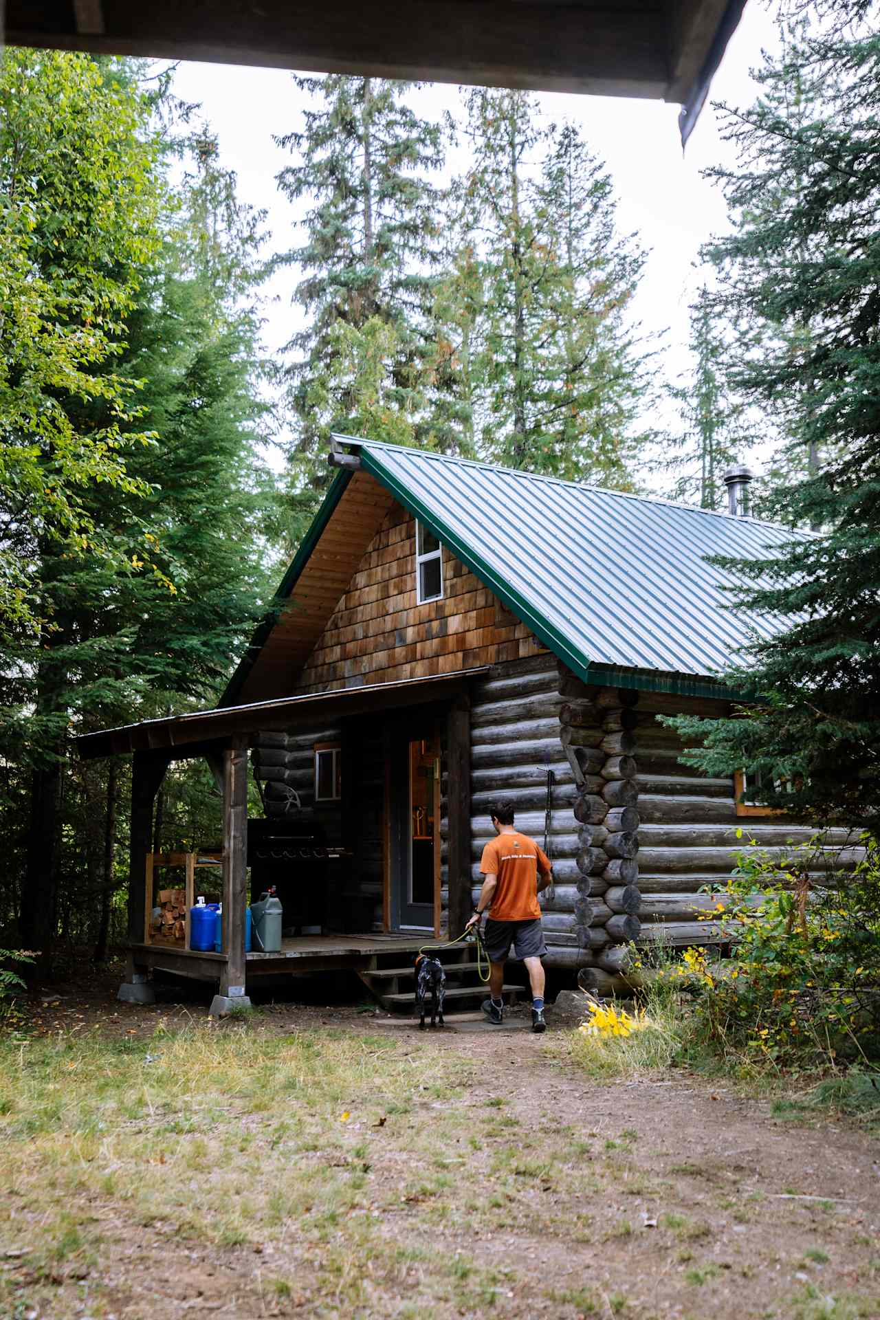 Back entrance to the cabin. Also where the outdoor grill is located