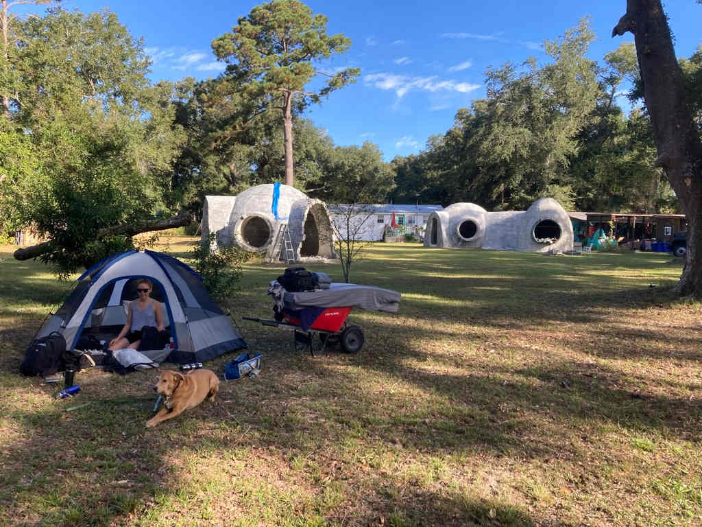 Tent set up near domes