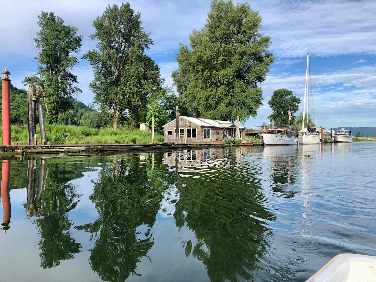 A view of the docks, clubhouse and deck.