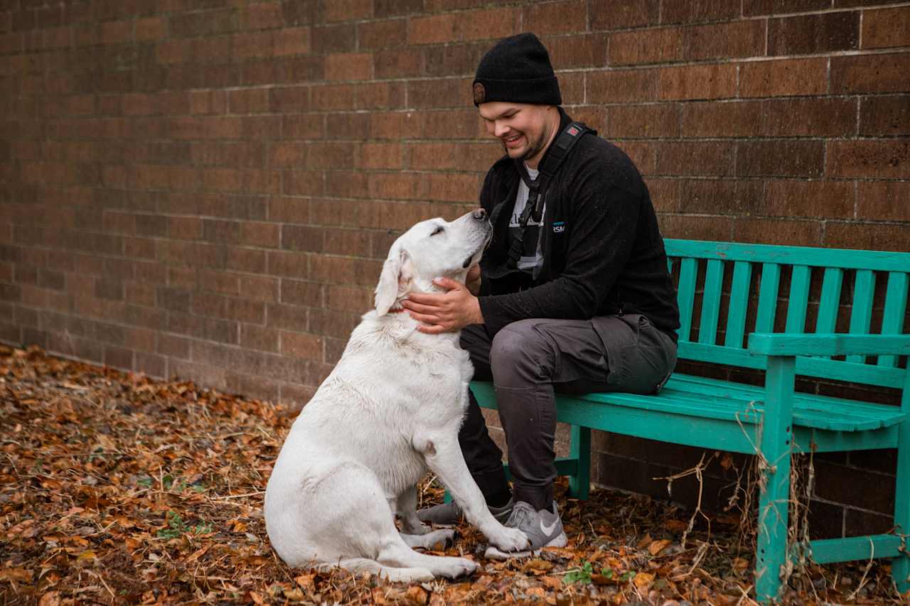 They had some benches and chairs around the property! Perfect place to relax, drink some coffee, and pet a dog!