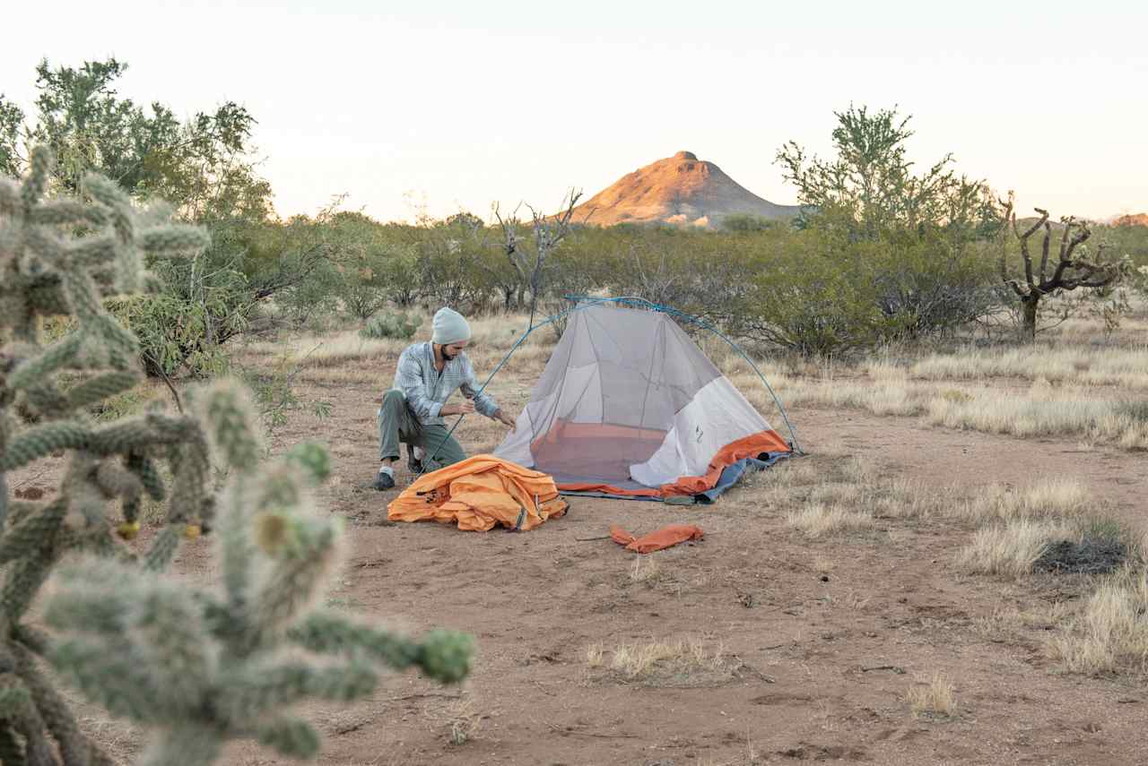 Setting up the tent