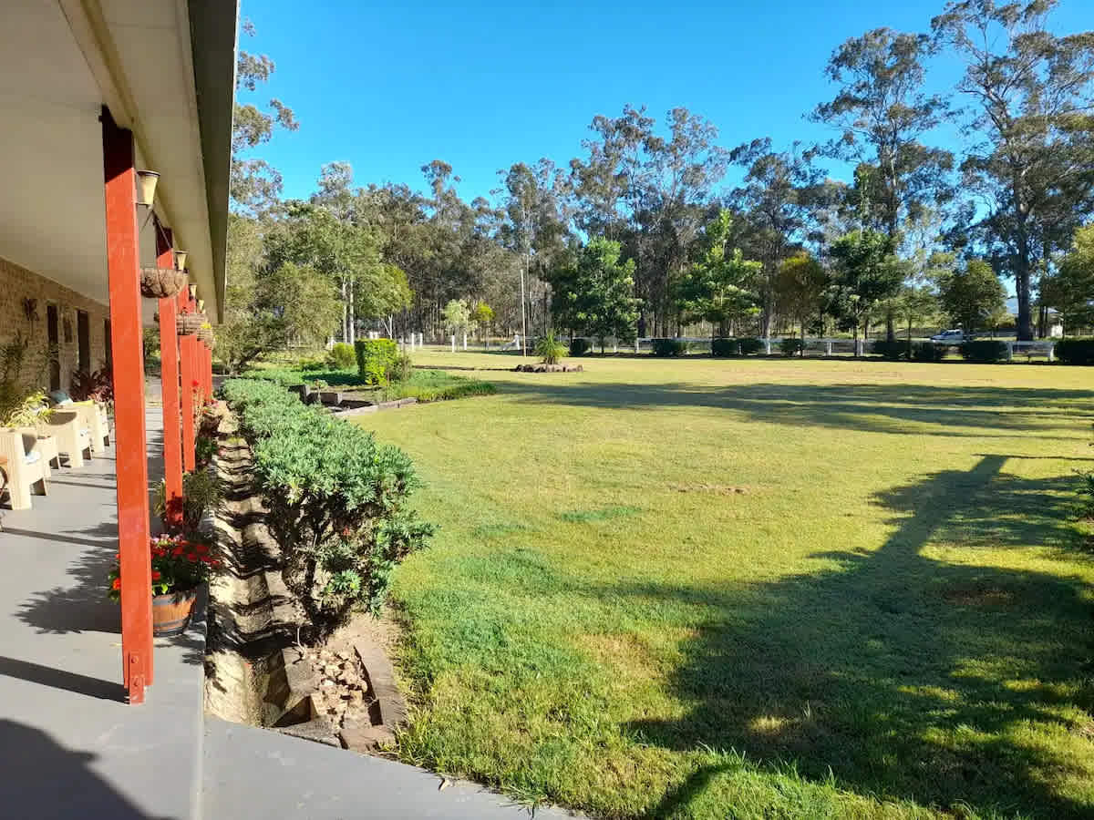 View of front yard from the guest house front verandah.