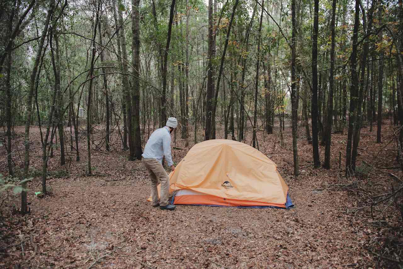 Setting up the tent