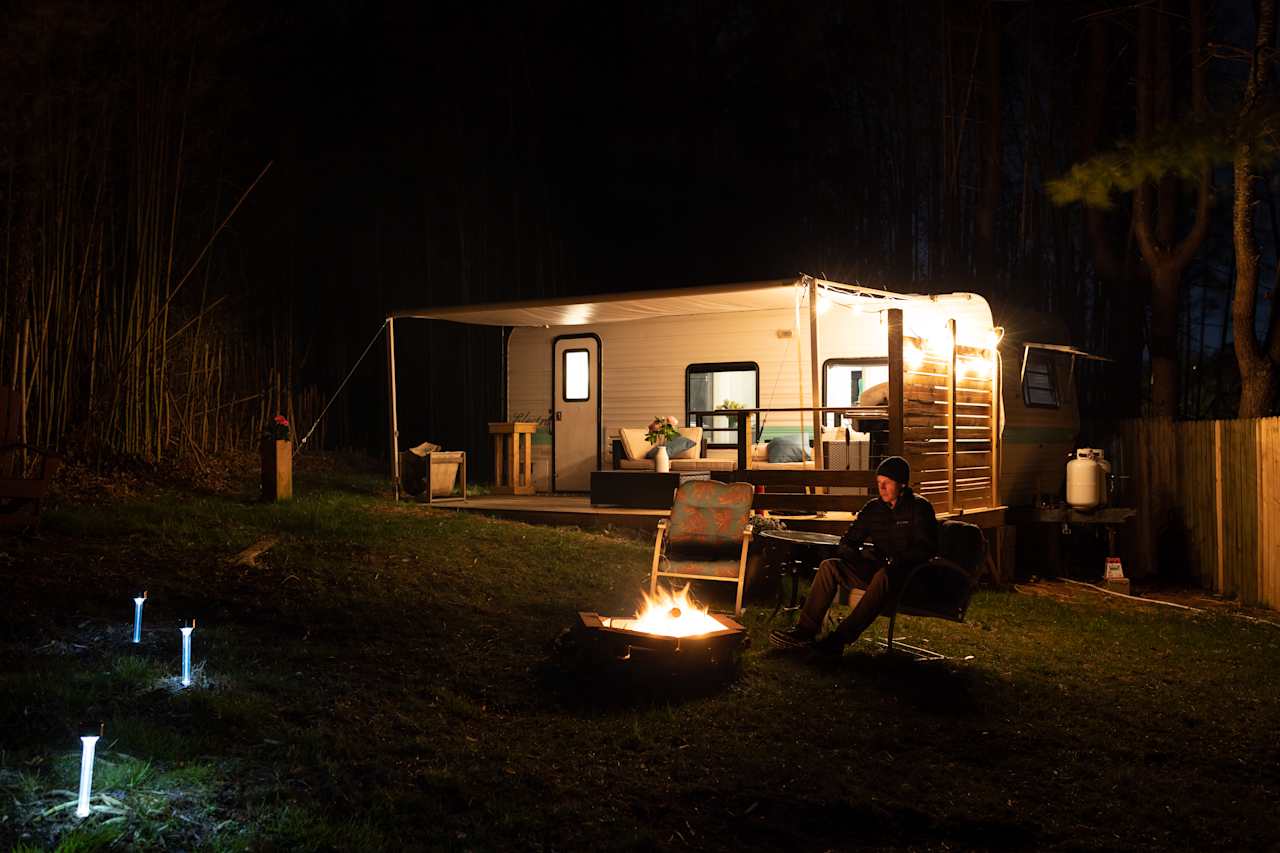 Enjoying a fire on a cold early spring night.