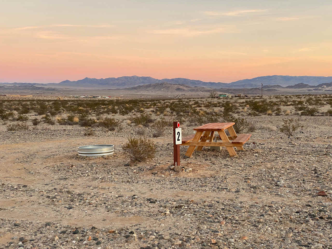 Each site is designed to have the vehicle park on the West side of the campsite so that the vehicle can block the prevailing west winds that kick up once a week.