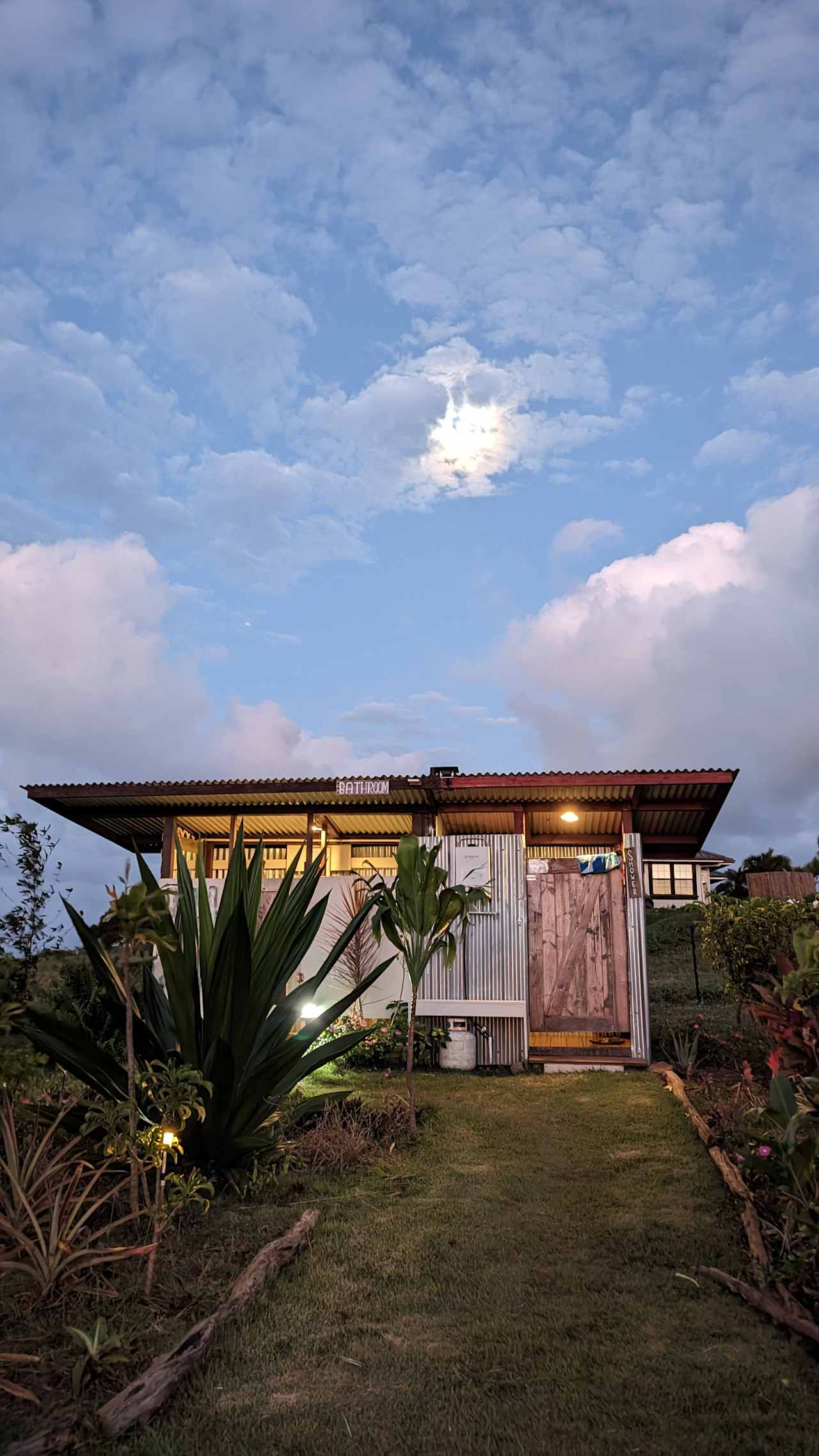 The bathroom facility in the moonlight 