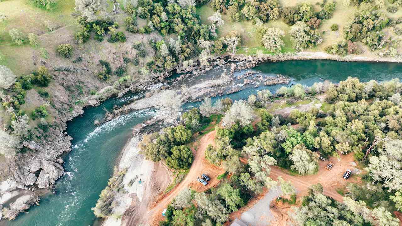 Drone view of the group site along river