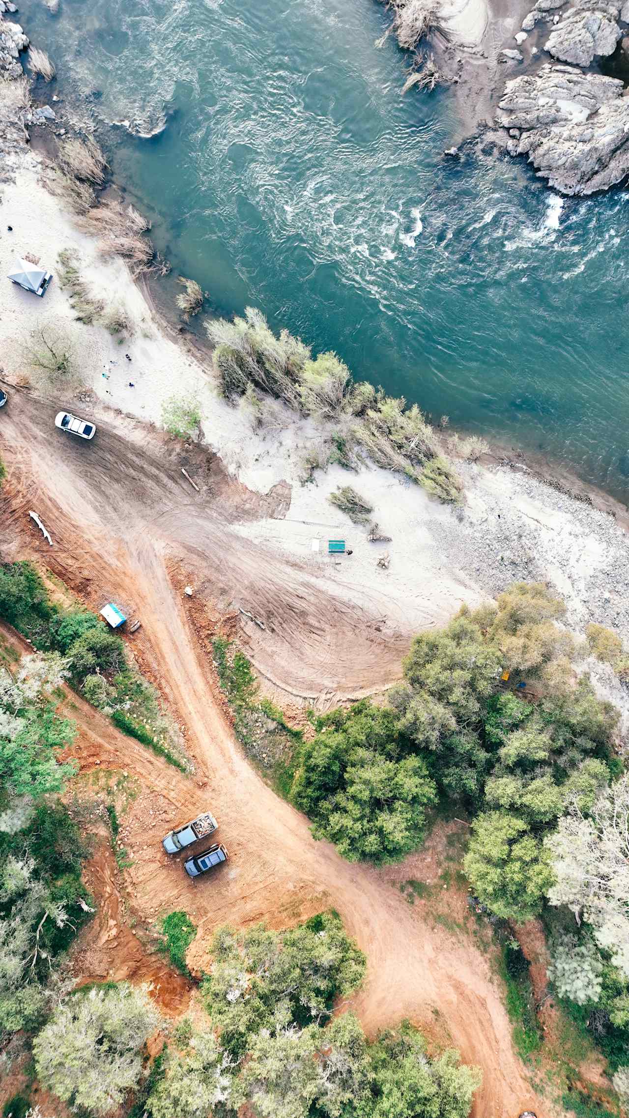 Drone view of group site along the river