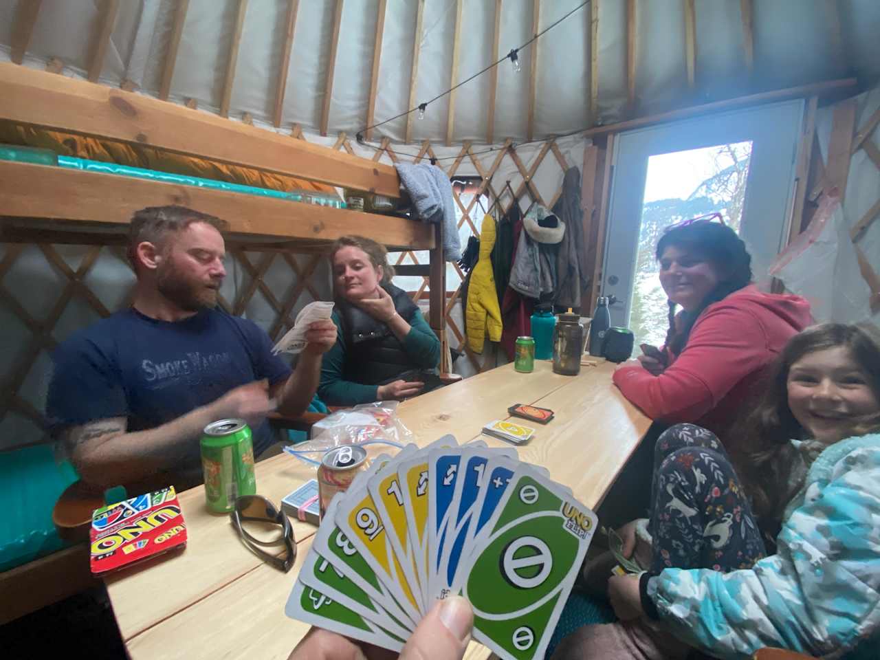 Cards, board games and friends in the backcountry of the Chugach Mountains in Alaska. Yes please!