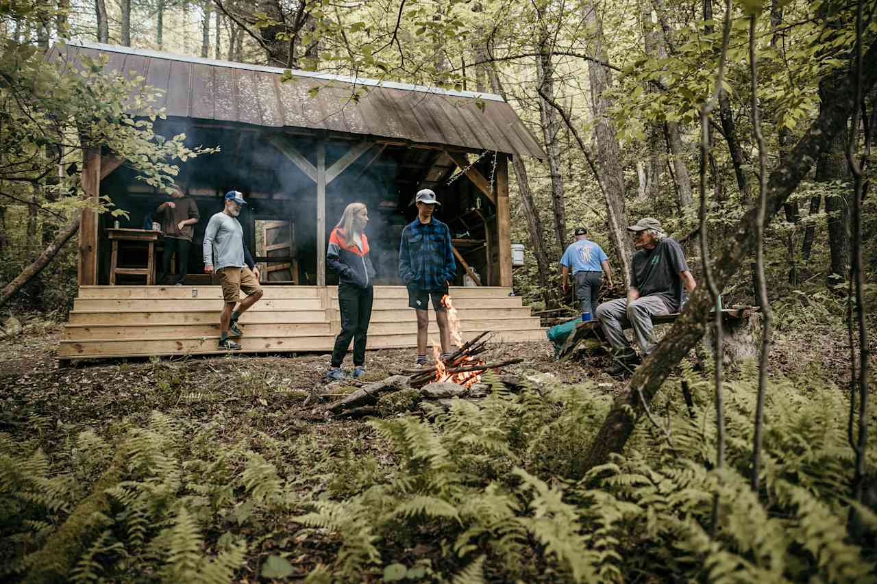 Best fire pit around, surrounded by creek, ferns and woods