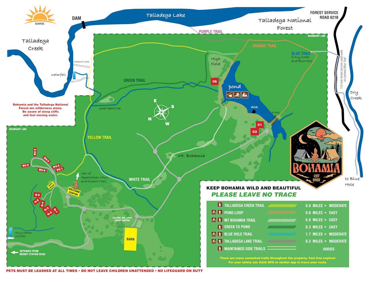 Miles of trails at Bohamia along with access to Talladega Creek and the Blue Hole nearby!