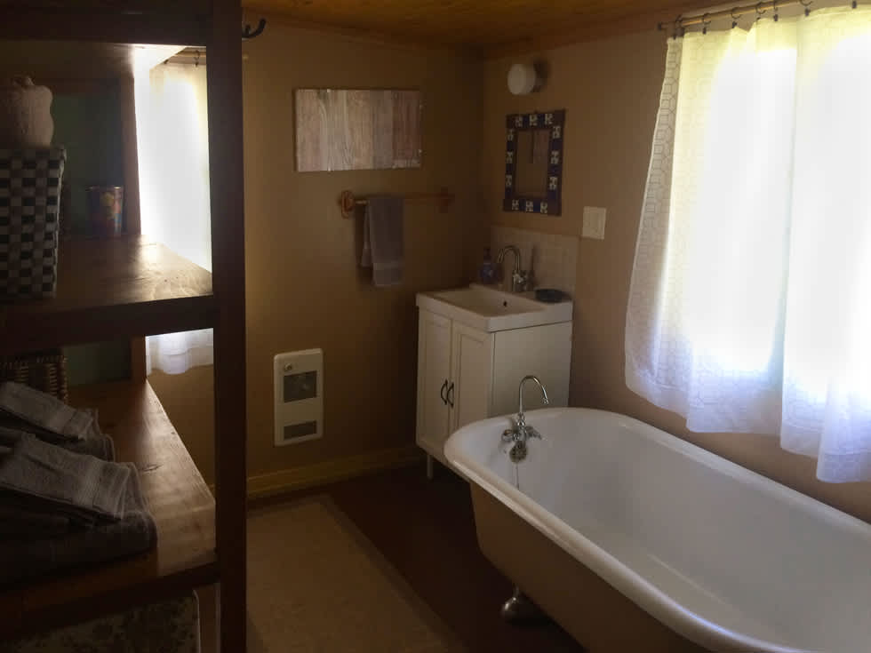 Claw foot tub; separate shower is next to the tub