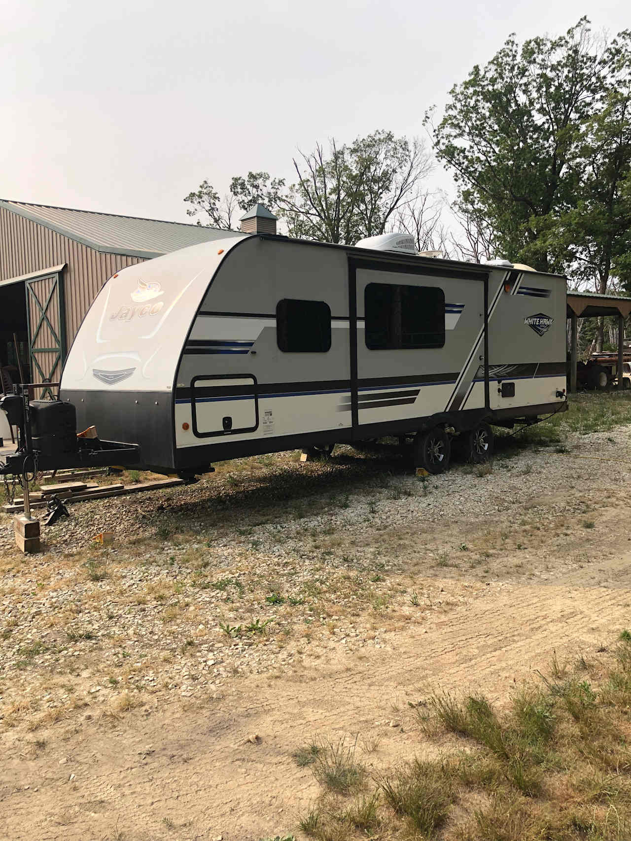 Barn-side has plenty of space for longer RVs and is pretty level.