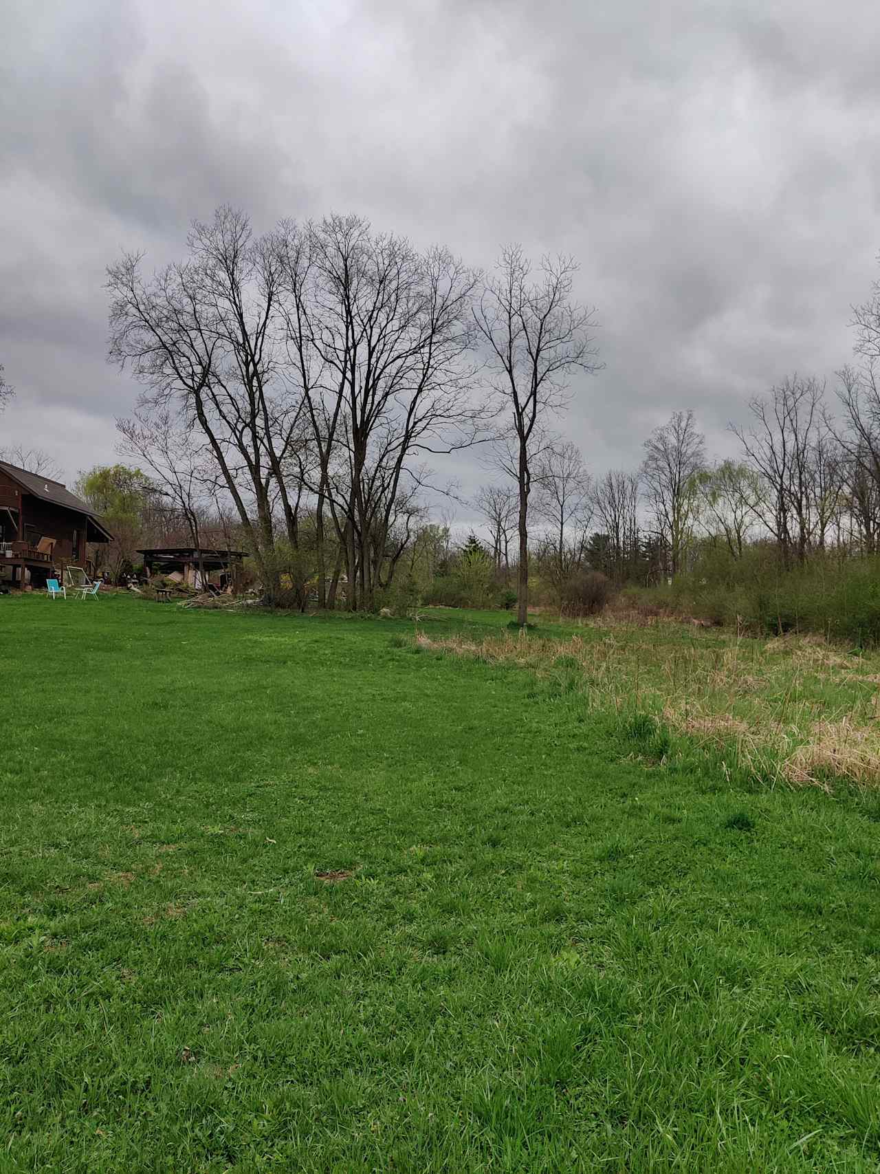 On the East lawn, with the house, woodshed and utility area.