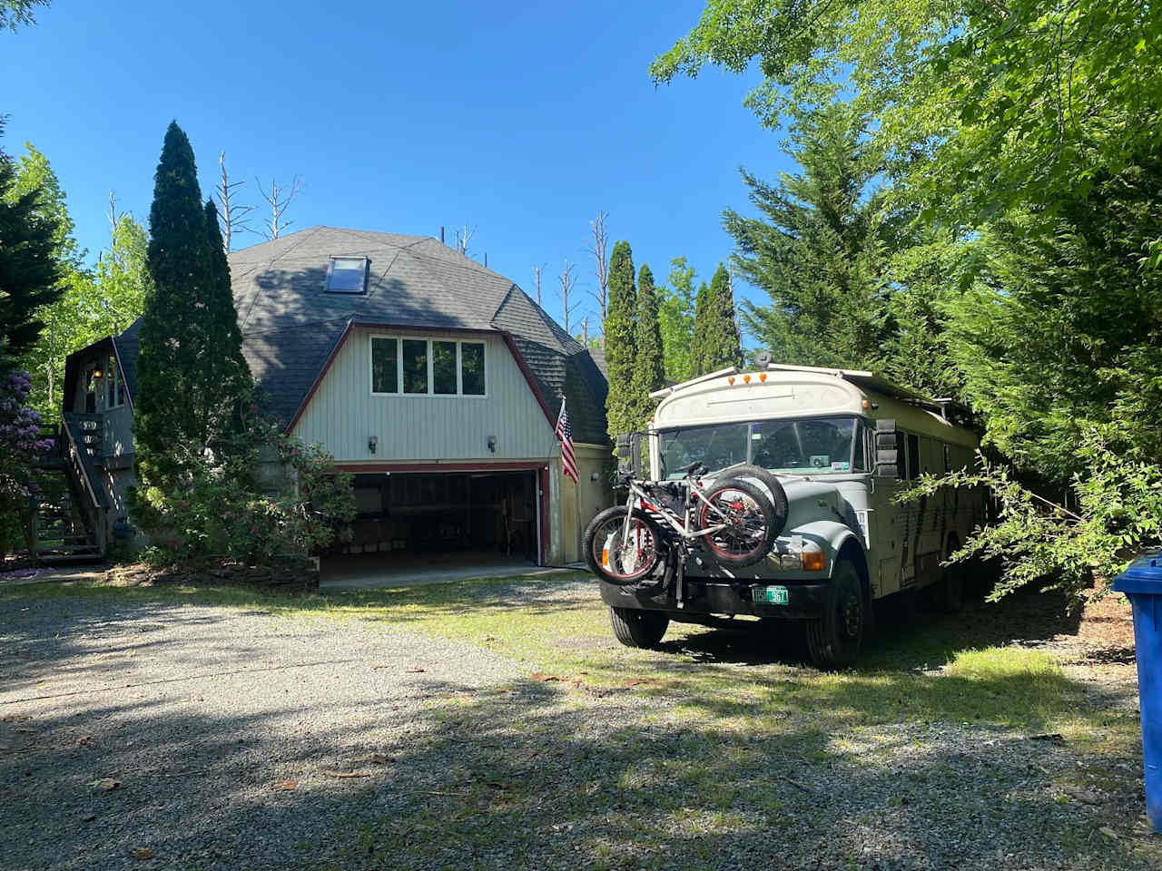 Our geodesic dome and self-converted skoolie