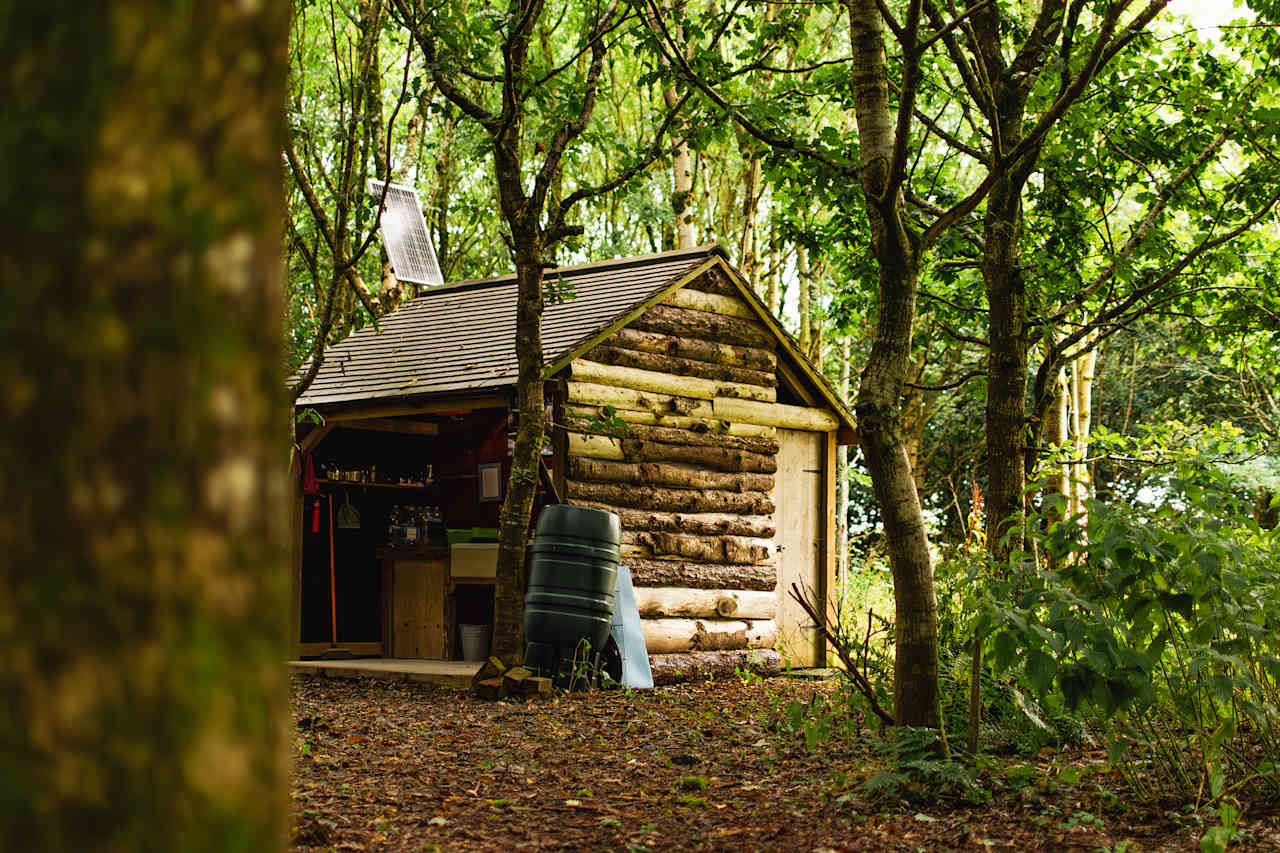 The rustic kitchen cabin nestled in the woodland