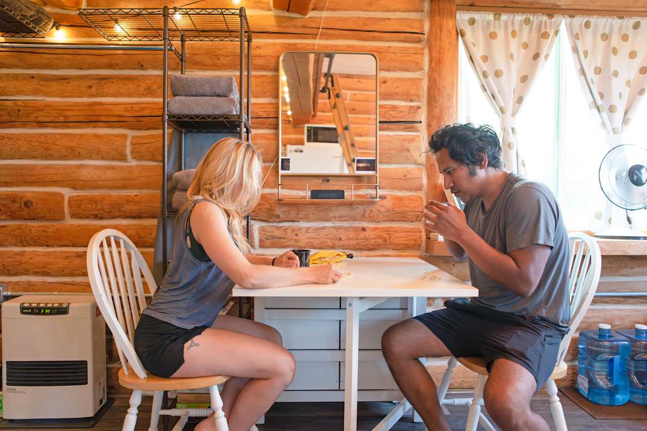 Morning games and coffee in the breakfast nook.