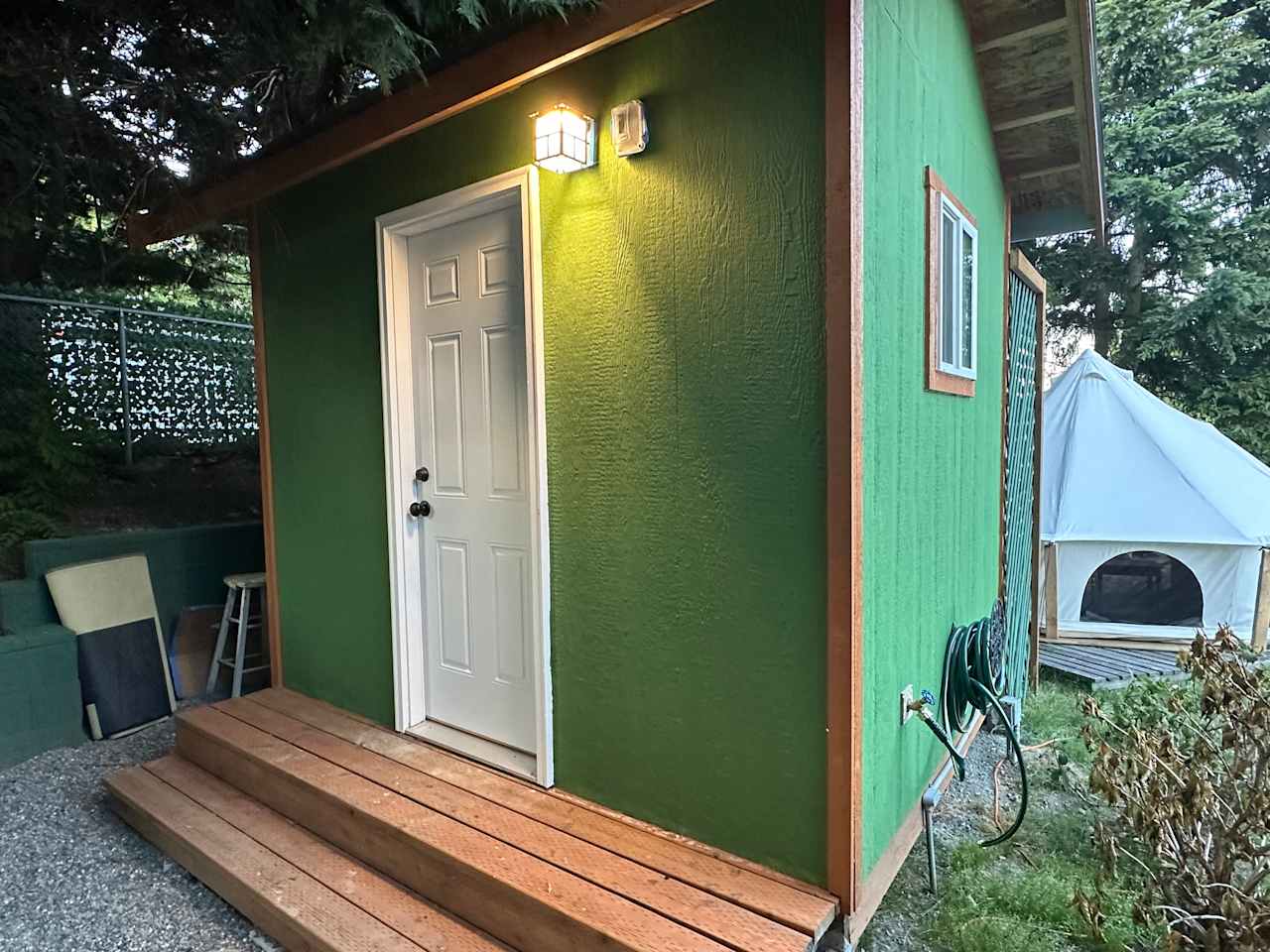 Bathhouse with hot and cold water , shower and composting toilet.