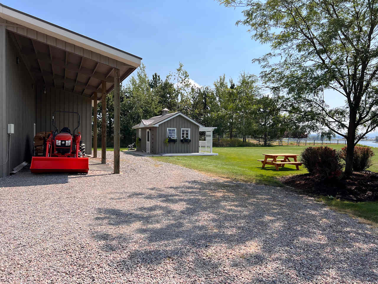 Parking to right of the tractor on gravel