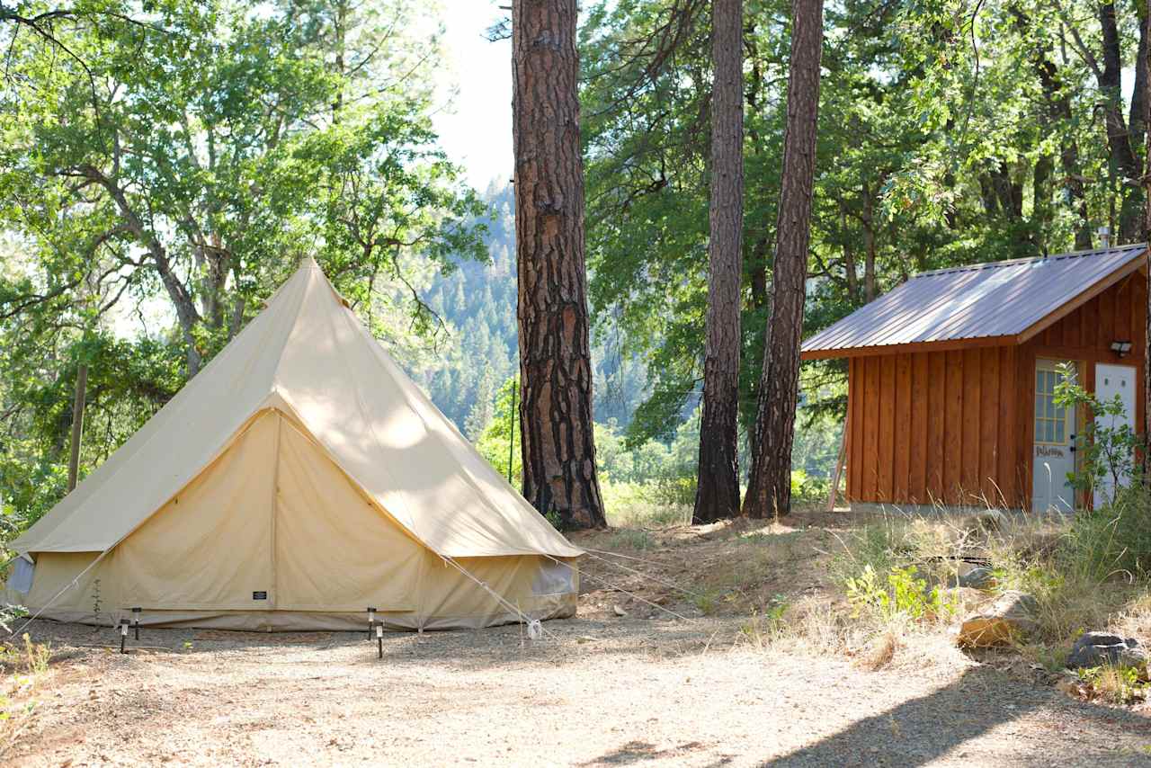 Bell tent right near bathroom and shower house