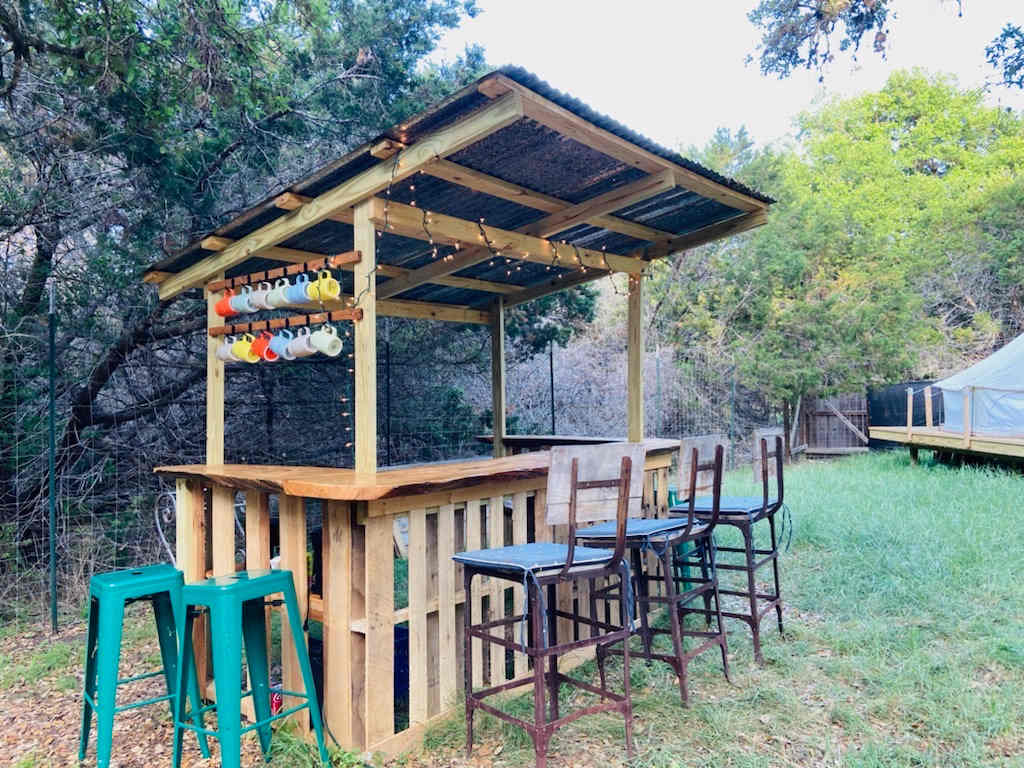 Our coffee and back bar doubles as a great place to set up an inflatable move screen! 