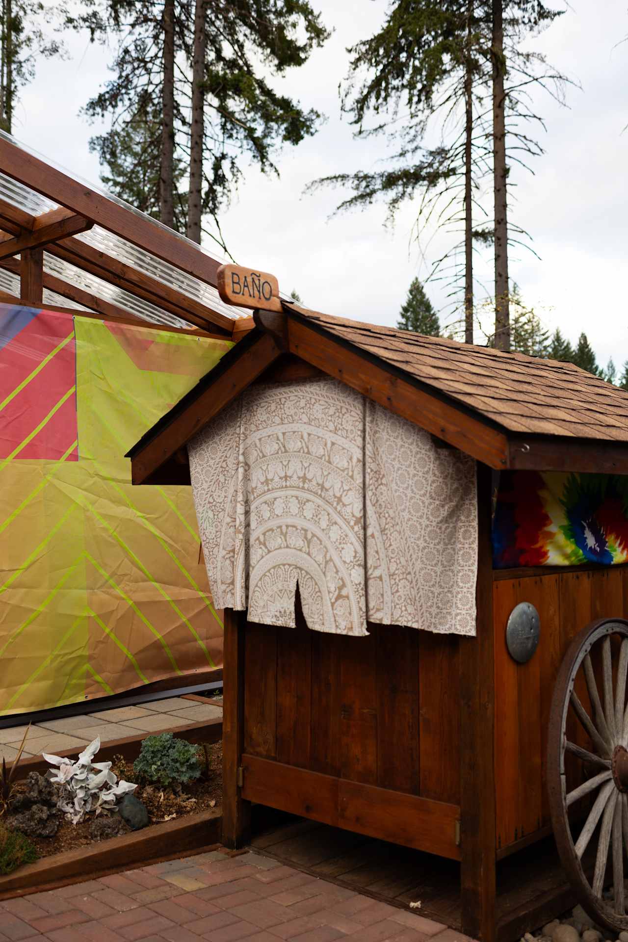 Outdoor flush toilet bathroom directly next to the showers 