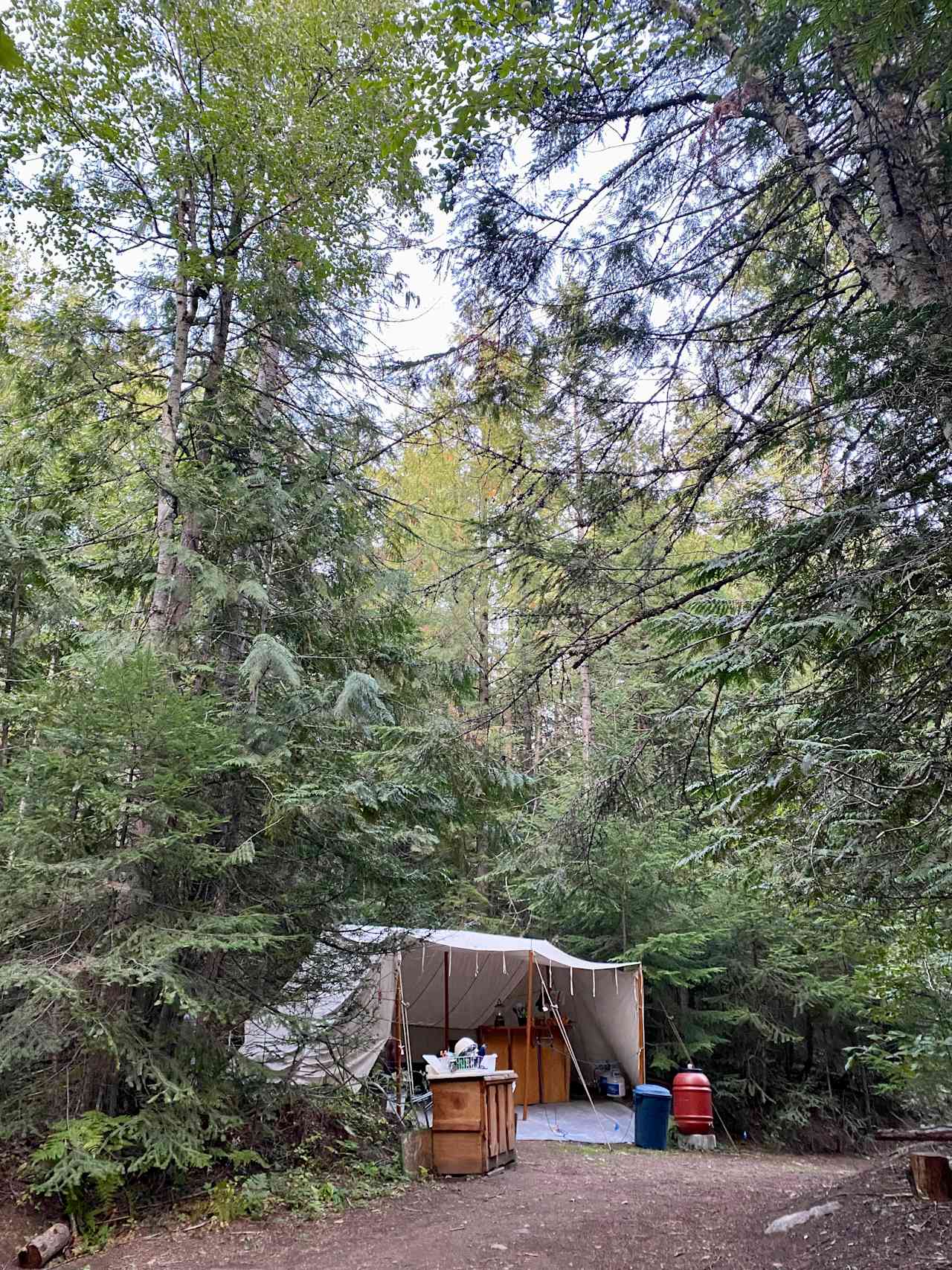 Camp kitchen, complete with sink, refrigerator, and stove (and still off-grid!)