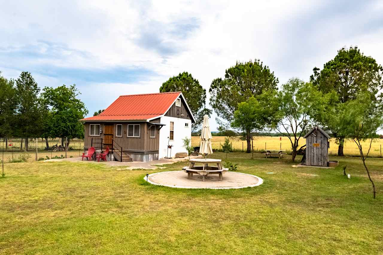 view of cabin from the entrance gate